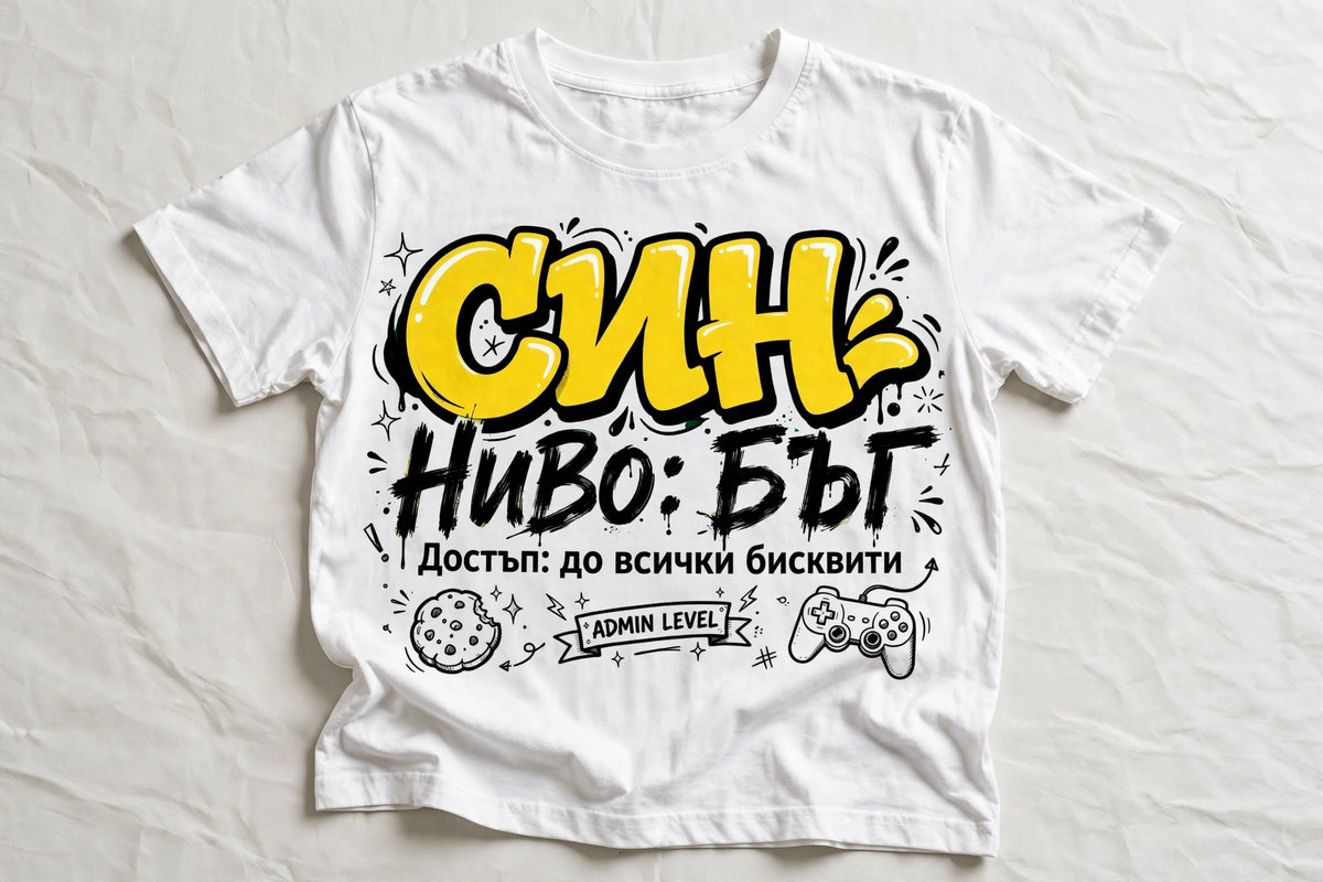 Семеен комплект тениски „Family Admin Level" — Мама, Тате, Дъщеря, Син