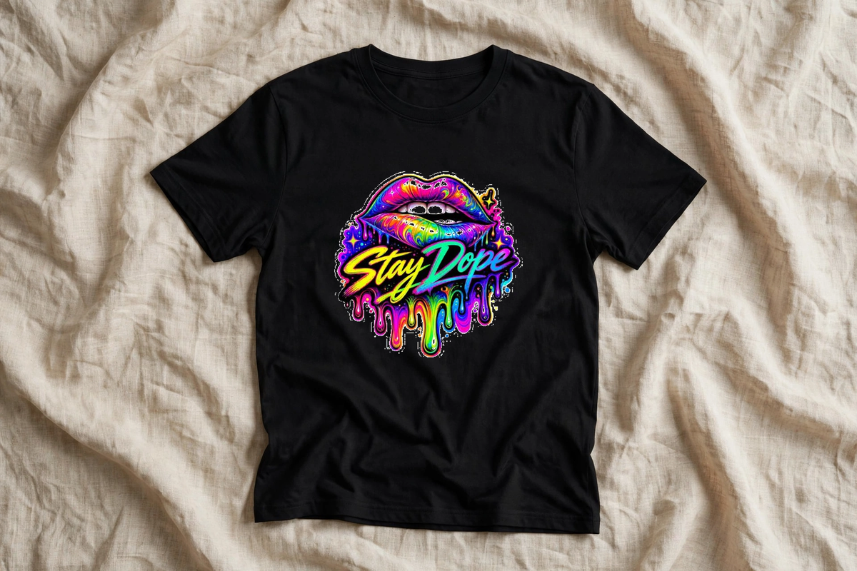 Черна тениска с цветна щампа Stay Dope