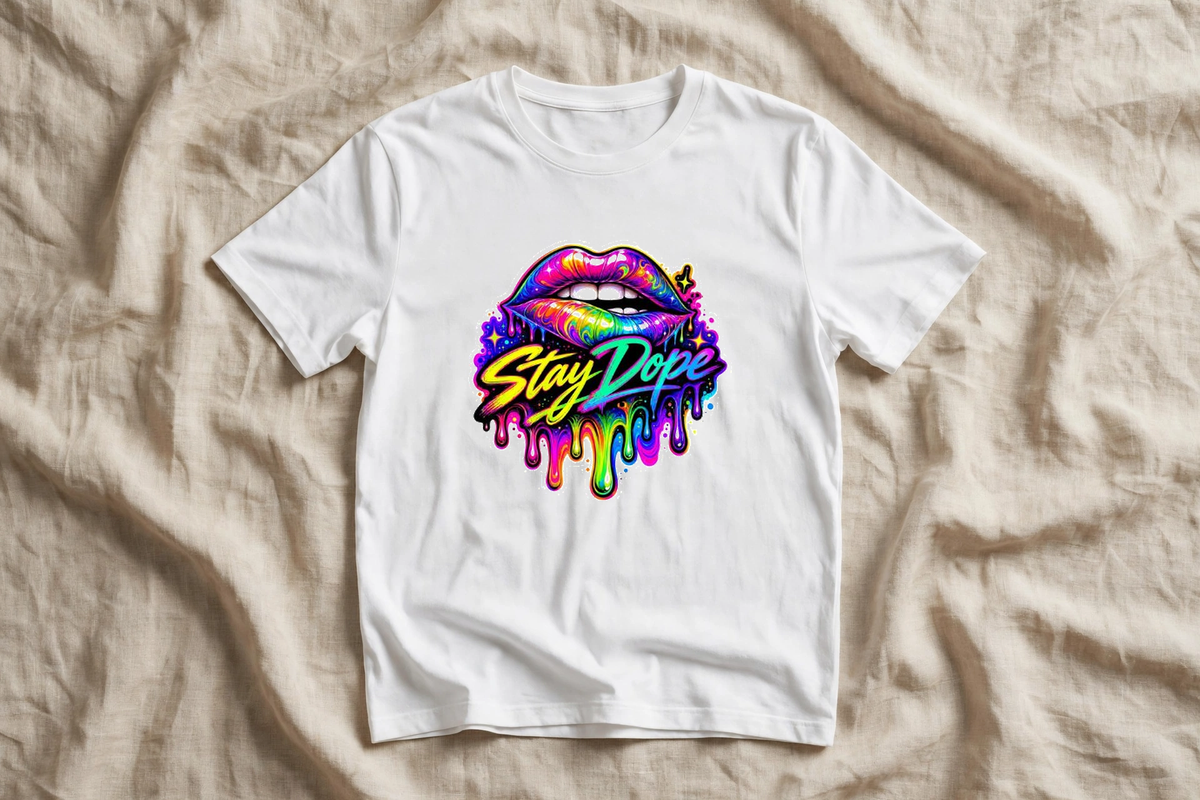 Бяла тениска с цветна щампа Stay Dope