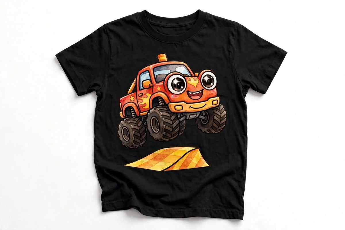 Детска тениска с Monster Truck на черна основа